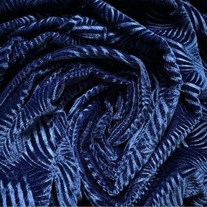 Vintage 90's Blue Velvet Fabric Wave Pattern Scrap Leftover Remnants - 41" x 35"